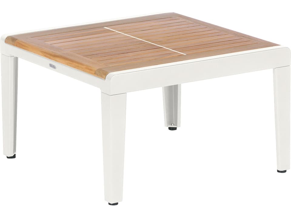 Aura Square Coffee Table with Teak Top in Arctic White