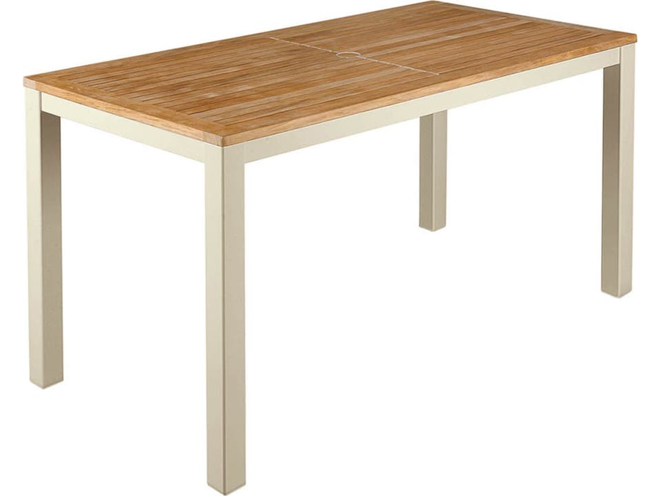Aura 55-Inch Narrow Teak Top Dining Table in Champagne Aluminum