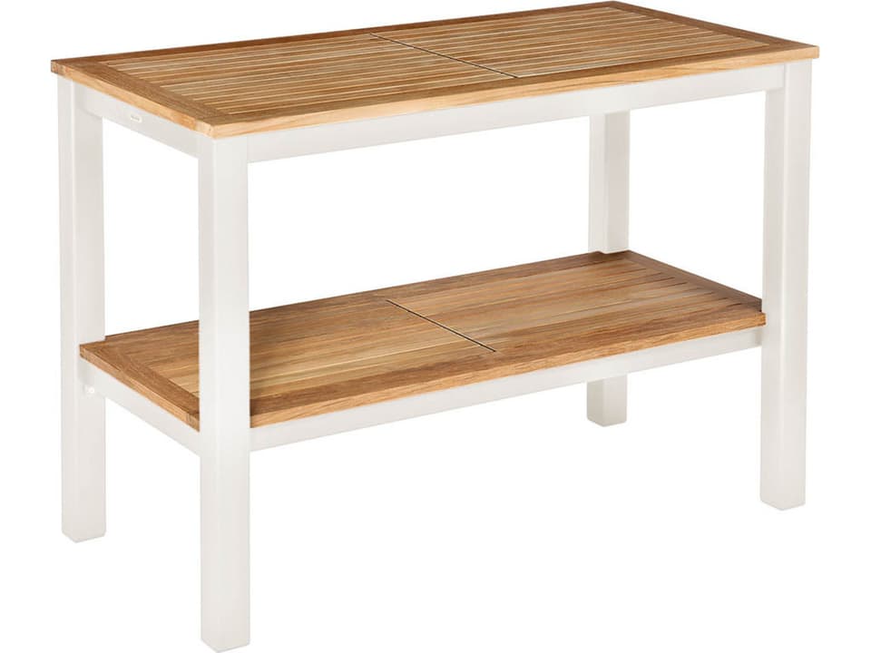 Aura Serving Table with Teak Top in Arctic White