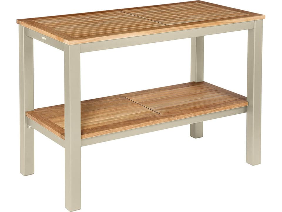 Aura Serving Table Champagne Powder-Coated Aluminum Natural Teak