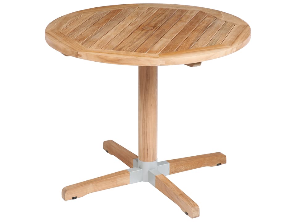 Bermuda 35-Inch Round Teak Pedestal Dining Table with Umbrella Hole