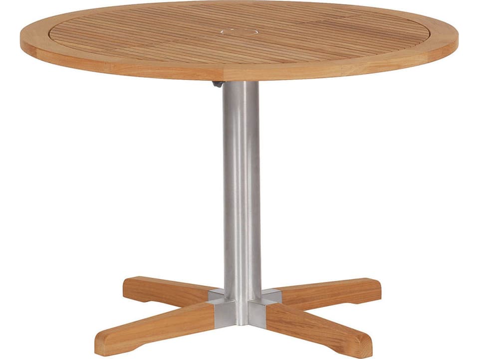 Equinox Dining Table Stainless Steel Natural Teak 40"W x 40"S x 28"H