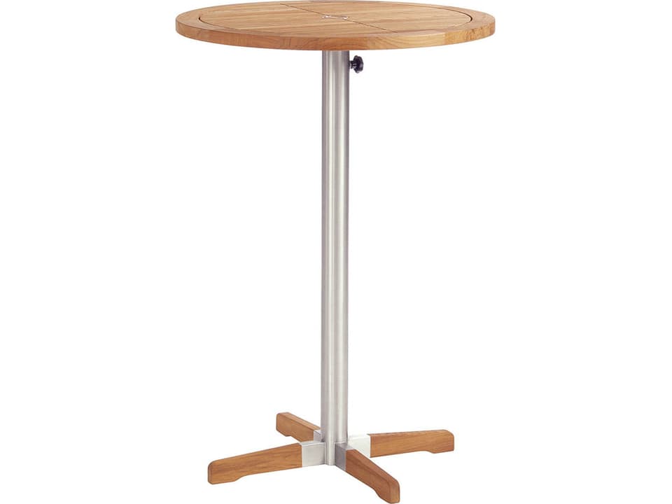 Equinox Round Bar Bistro Table in Natural Teak and Stainless Steel