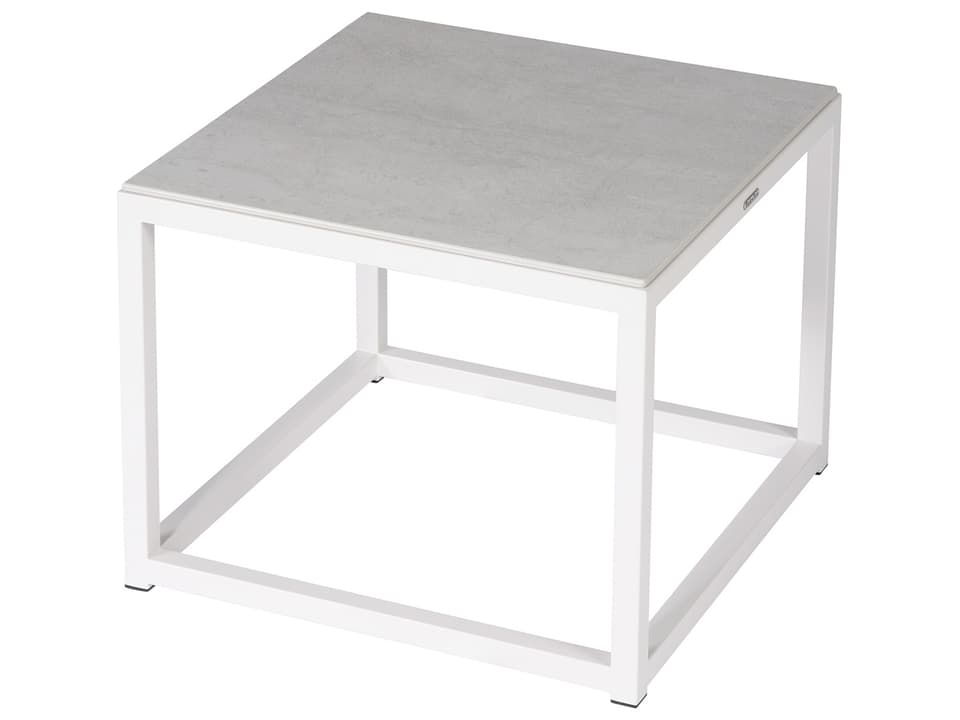Equinox 20-Inch Square Stainless Steel Side Table with Frost Ceramic Top