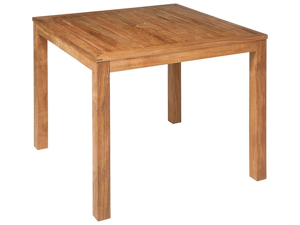 Linear 35-Inch Square Teak Dining Table with Umbrella Hole