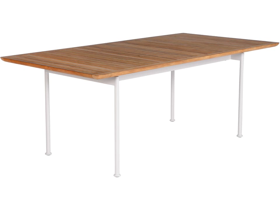 Layout Dining Table Arctic White Powder-Coated Stainless Steel Natural Teak 77"W x 39"D x 29"H