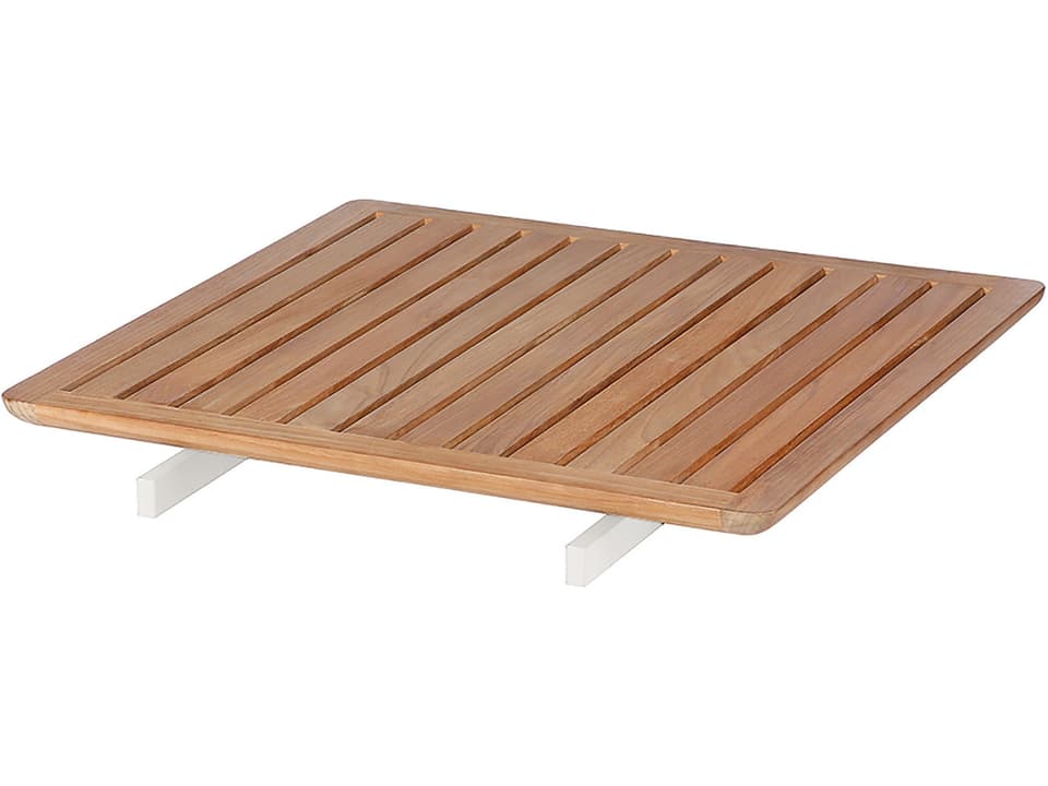 Layout Bridging Table with Teak Top in Arctic White