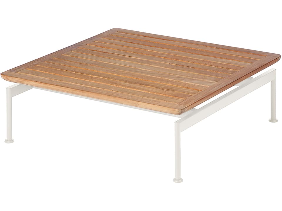 Layout Low 32-Inch Square Table with Teak Top in Arctic White