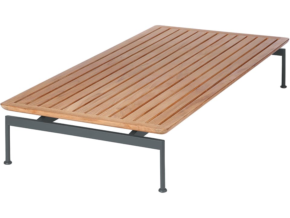 Layout 65-Inch Teak and Stainless Steel Coffee Table in Forge Grey