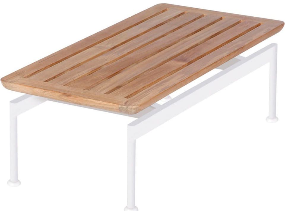 Layout Narrow Coffee Table with Teak Top in Arctic White