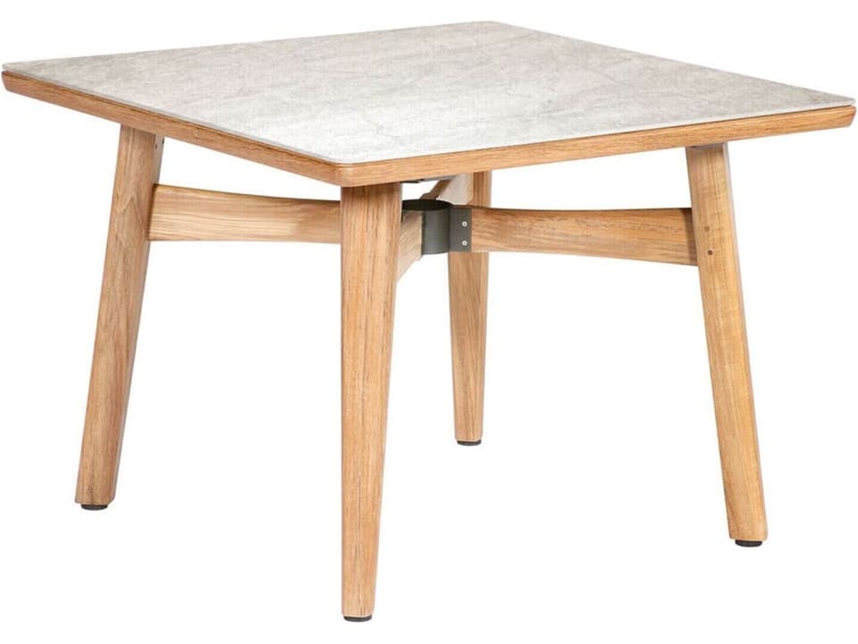 Monterey Square Dining Table Natural Teak Frost Ceramic with Umbrella Hole