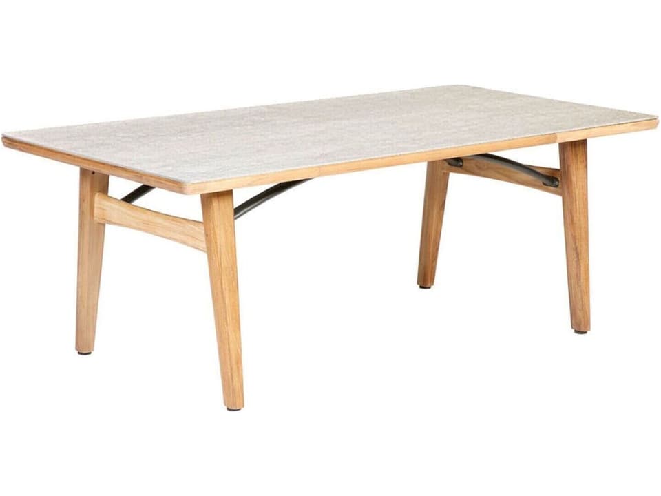 Monterey Dining Table Natural Teak Frost Ceramic with Umbrella Hole 79"W x 39"D x 29"H