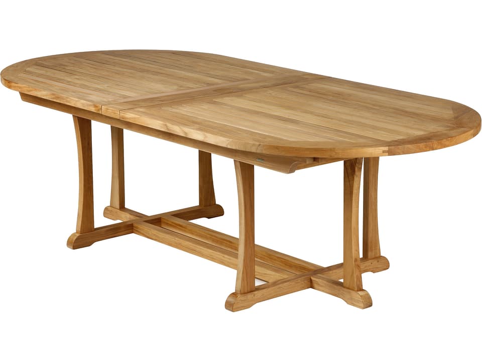 Stirling 93 to 126-Inch Teak Extending Oval Dining Table in Natural
