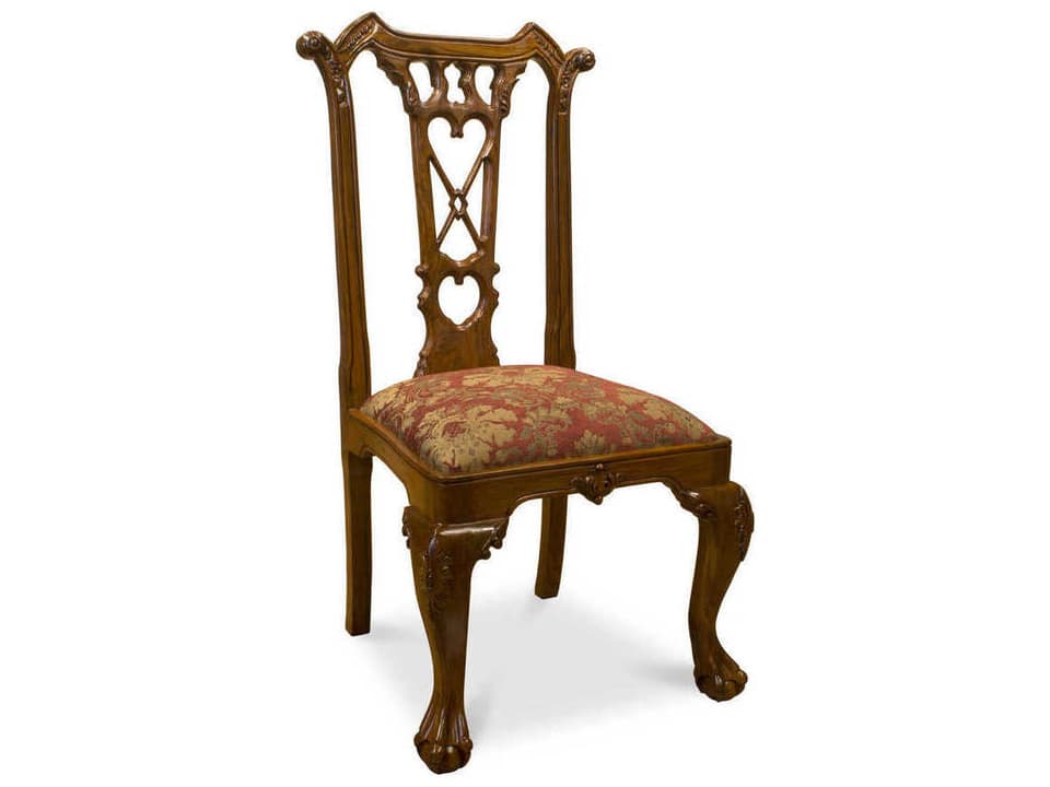 George Upholstered Rosewood Dining Side Chair with Carved Back