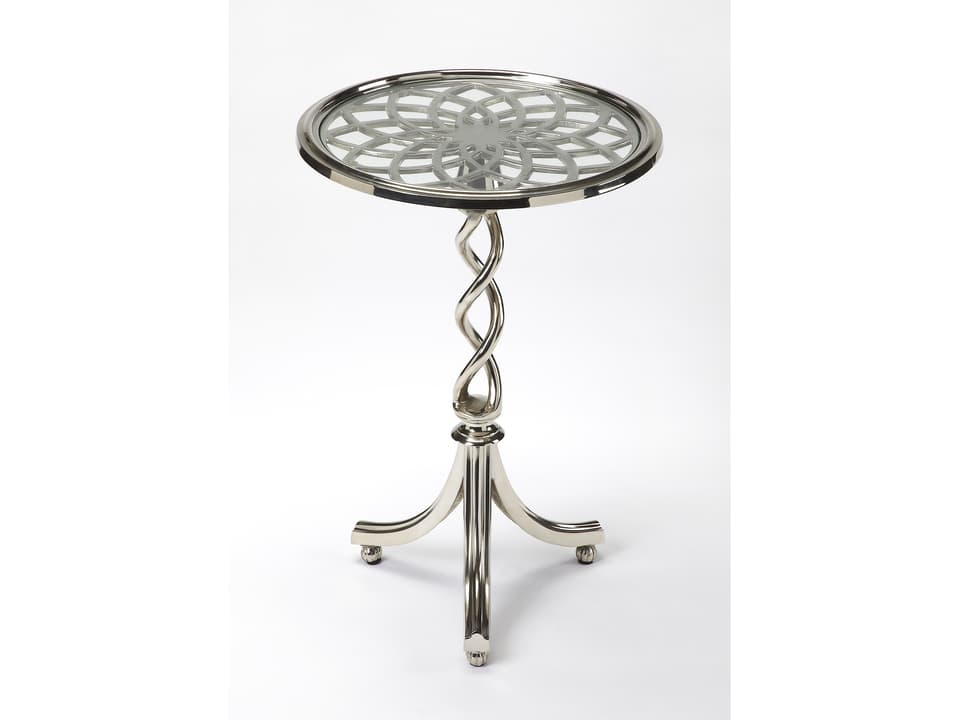 Specialty Company Isidora Round Side Table in Silver with Glass Top
