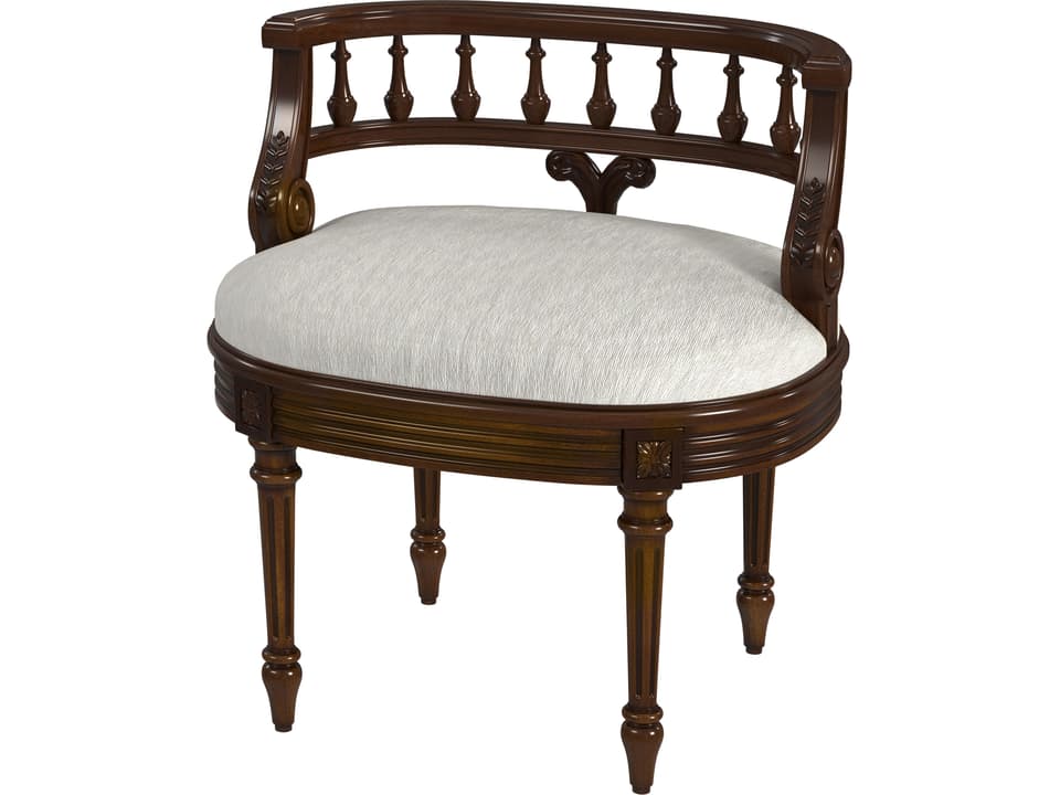 Specialty Company Hathaway Vanity Seat in Medium Brown with Ivory Upholstery