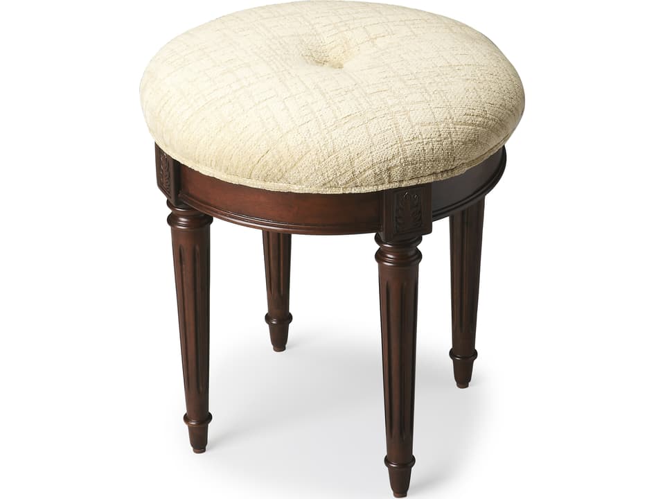 Specialty Bernadette Upholstered Vanity Stool in Dark Brown with Cherry Finish