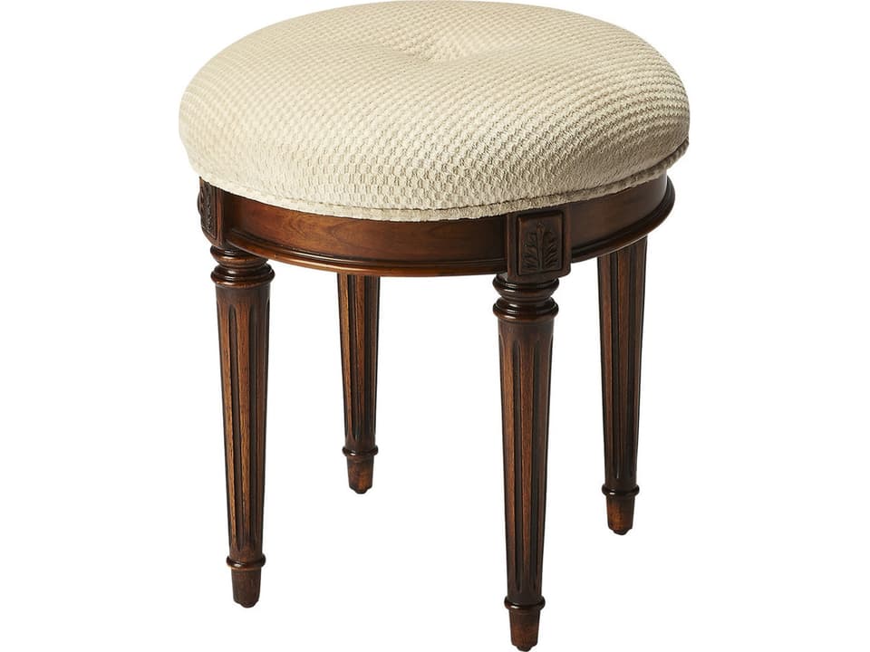 Specialty Company Bernadette Upholstered Vanity Stool in Medium Brown Wood