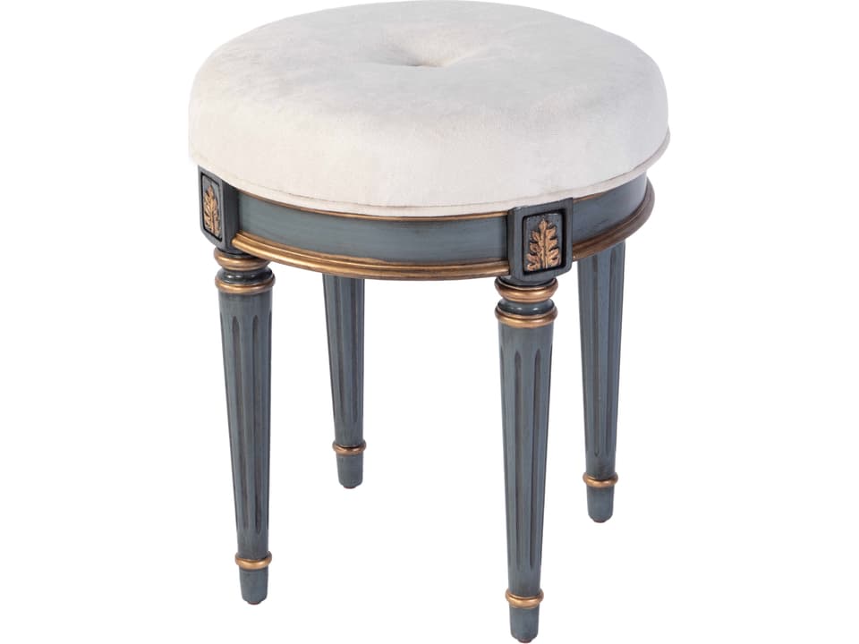 Bernadette Round Upholstered Vanity Stool with Royal Pastel Blue Wood and Cream Fabric