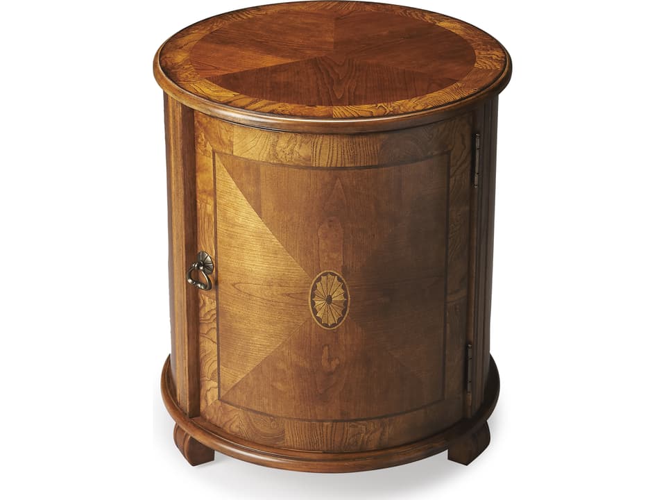 Lawrie Round End Table in Medium Brown with Adjustable Shelf
