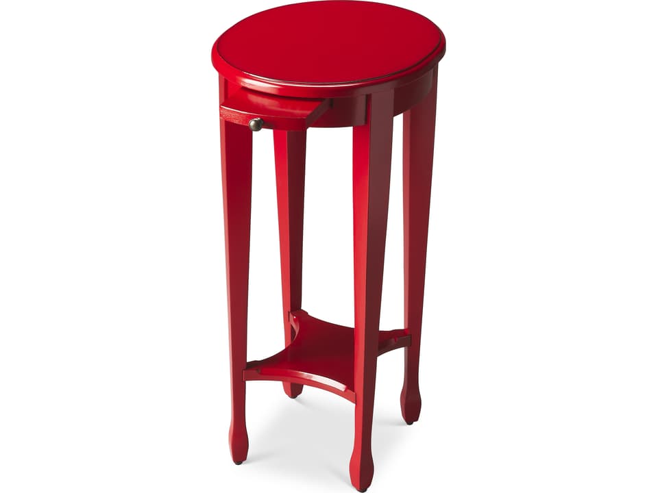 Specialty Company Arielle Oval Wood End Table in Red with Pull-Out Tray