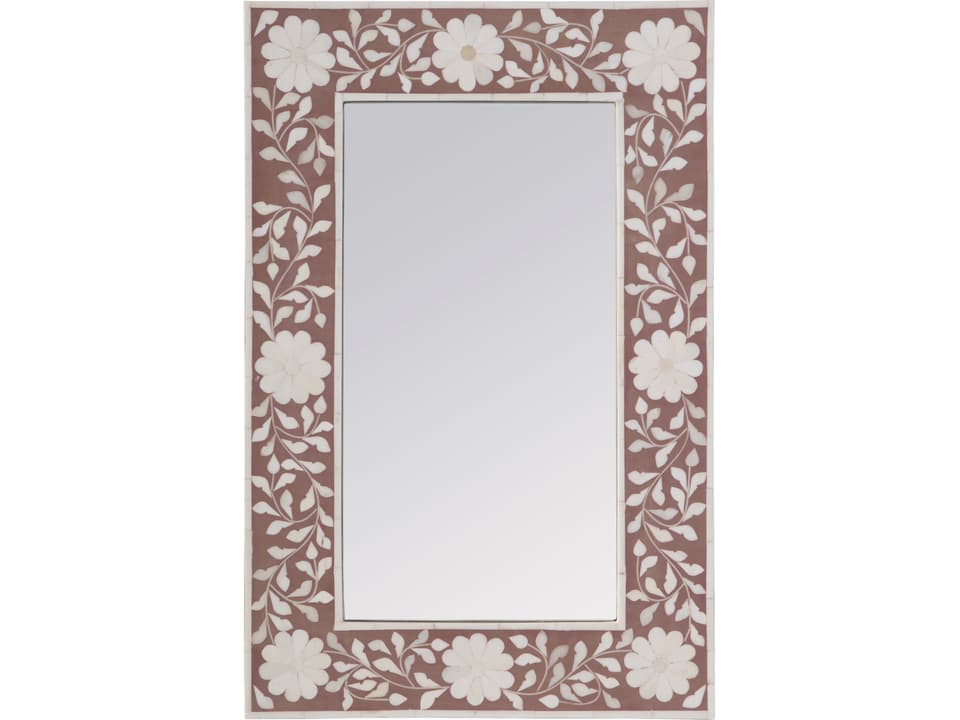 Specialty Company Vivienne Rectangular Bone Inlay Wall Mirror in Rose Pink and Beige