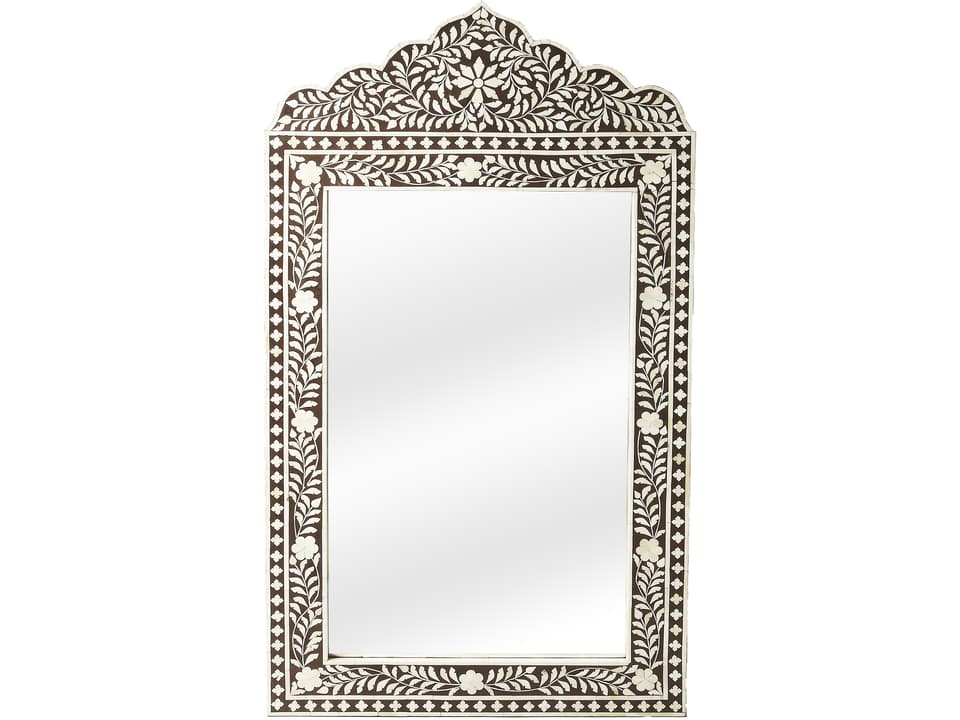Specialty Vivienne Rectangle Wall Mirror Bone Inlay in Dark Brown