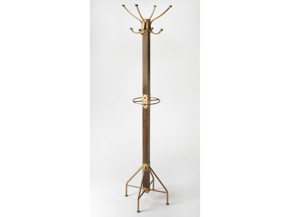 Logan Square Antique Gold Coat Rack with Umbrella Holder