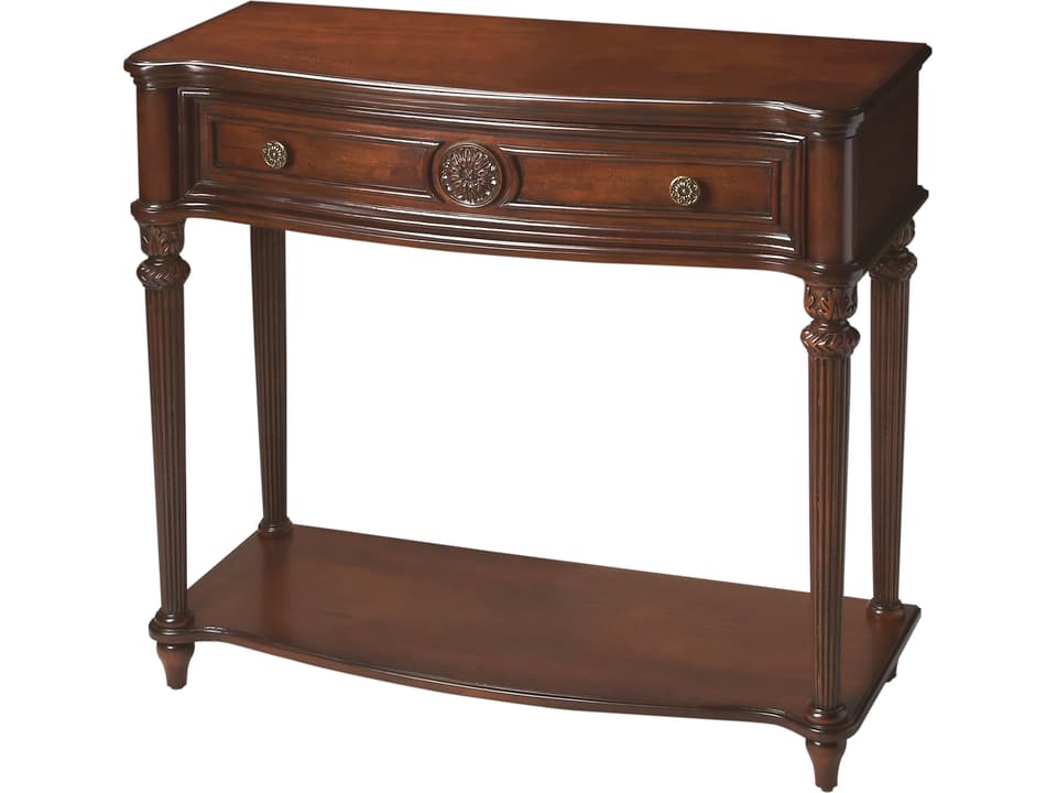 Specialty Company Alexander Demilune Console Table in Dark Brown with Drawer