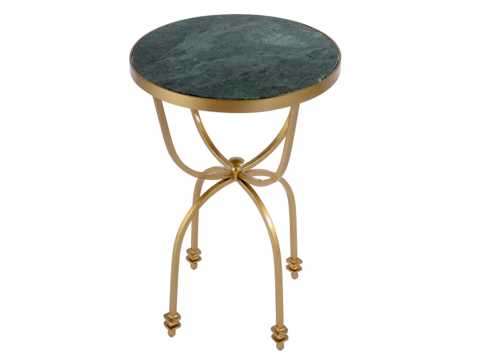 Specialty Hager Round Side Table Green Marble Distressed Gold Base