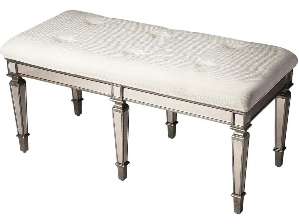 Specialty Company Celeste Mirror Upholstered Bench with Tufted Ivory Cushion