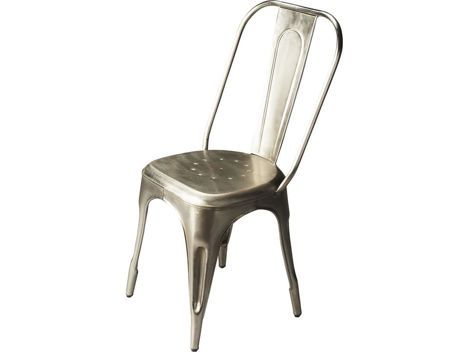 Garcon Iron Dining Side Chair in Lightly Distressed Silver