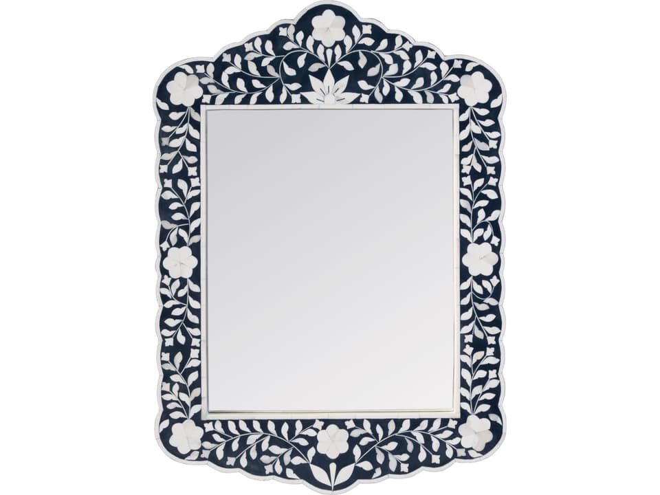 Vivienne Bone Inlay Wall Mirror in Navy Blue and White
