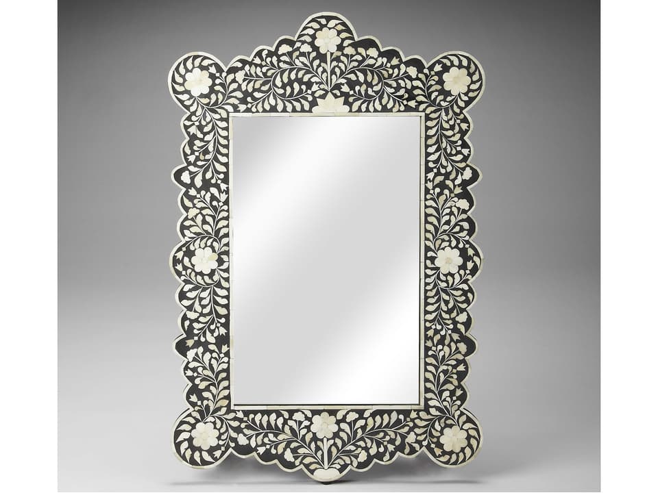 Vivienne Bone Inlay Wall Mirror in Black and White
