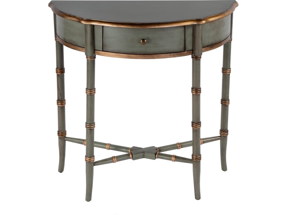 Skilling Demilune 1 Drawer Console Table in Pastel Green Wood
