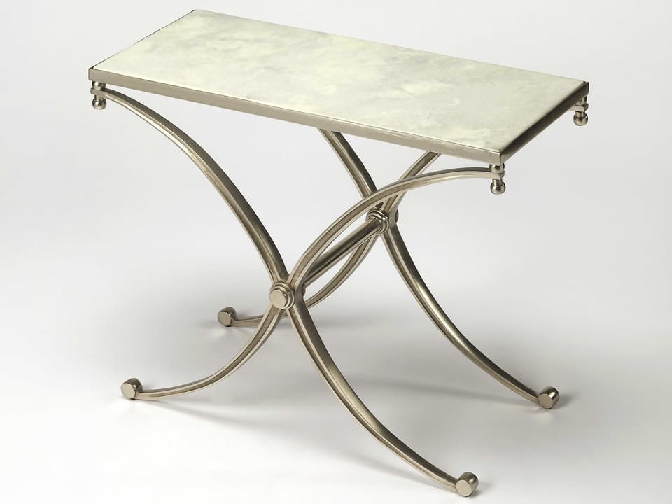 Specialty Duvall Rectangular Marble End Table in Silver