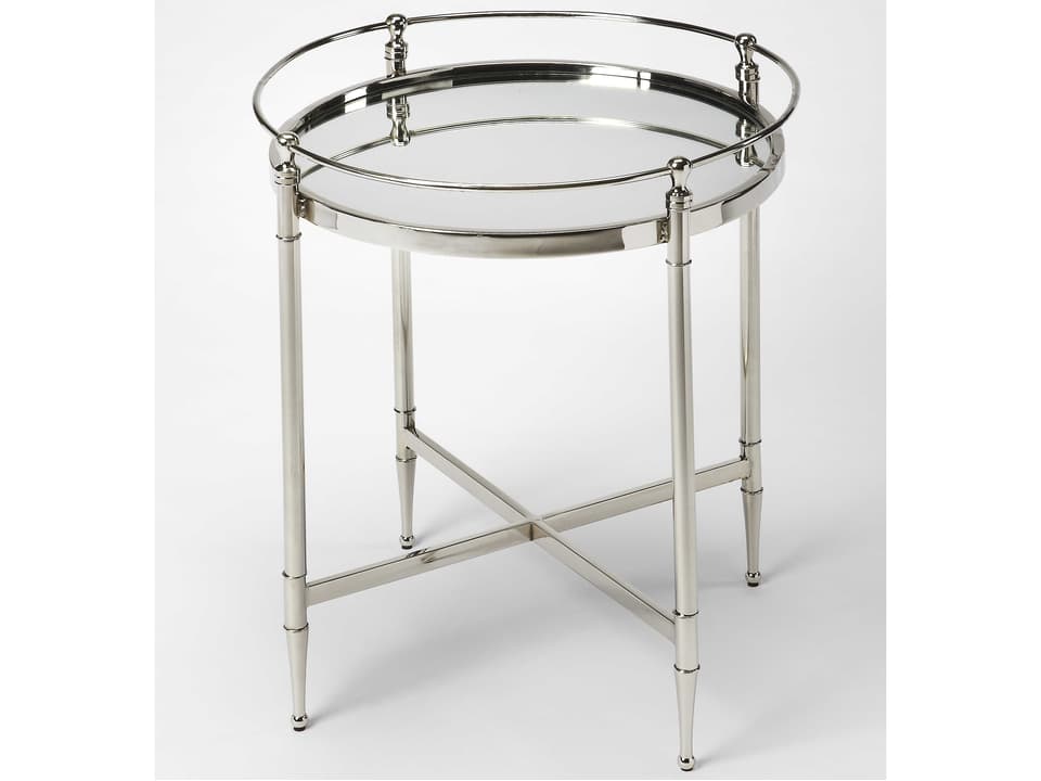 Crosby Round End Table with Mirrored Top and Stainless Steel Legs