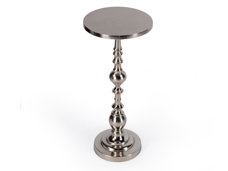 Darien Round Side Table in Polished Silver Aluminum