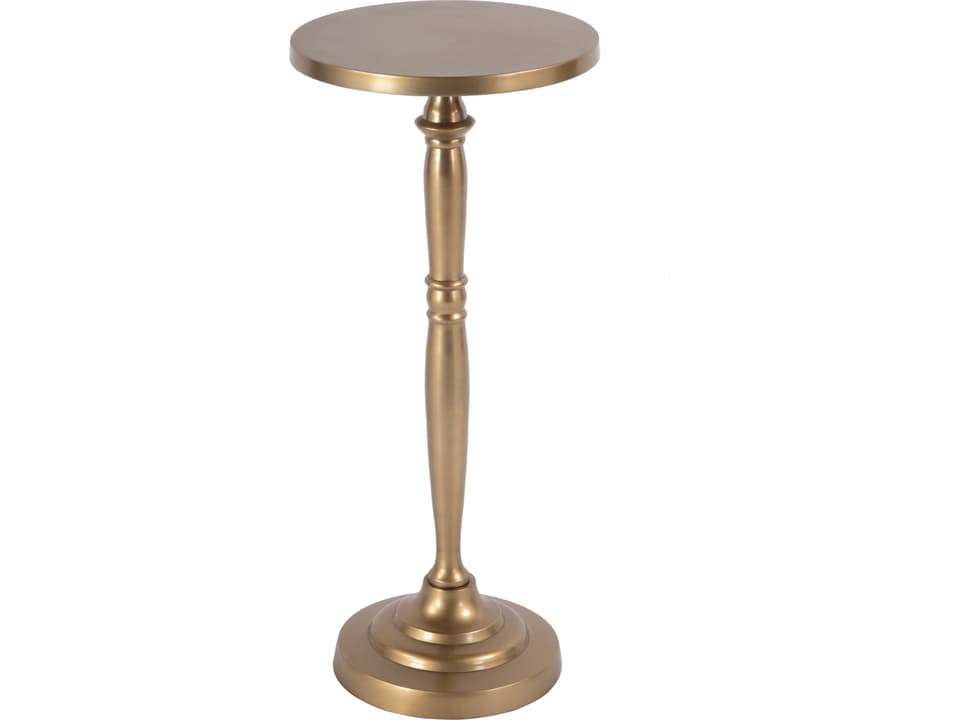 Langford Round Metal Pedestal Side Table in Antique Gold