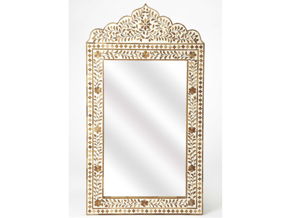 Specialty Vivienne Wood and Bone Inlay Wall Mirror in Brown