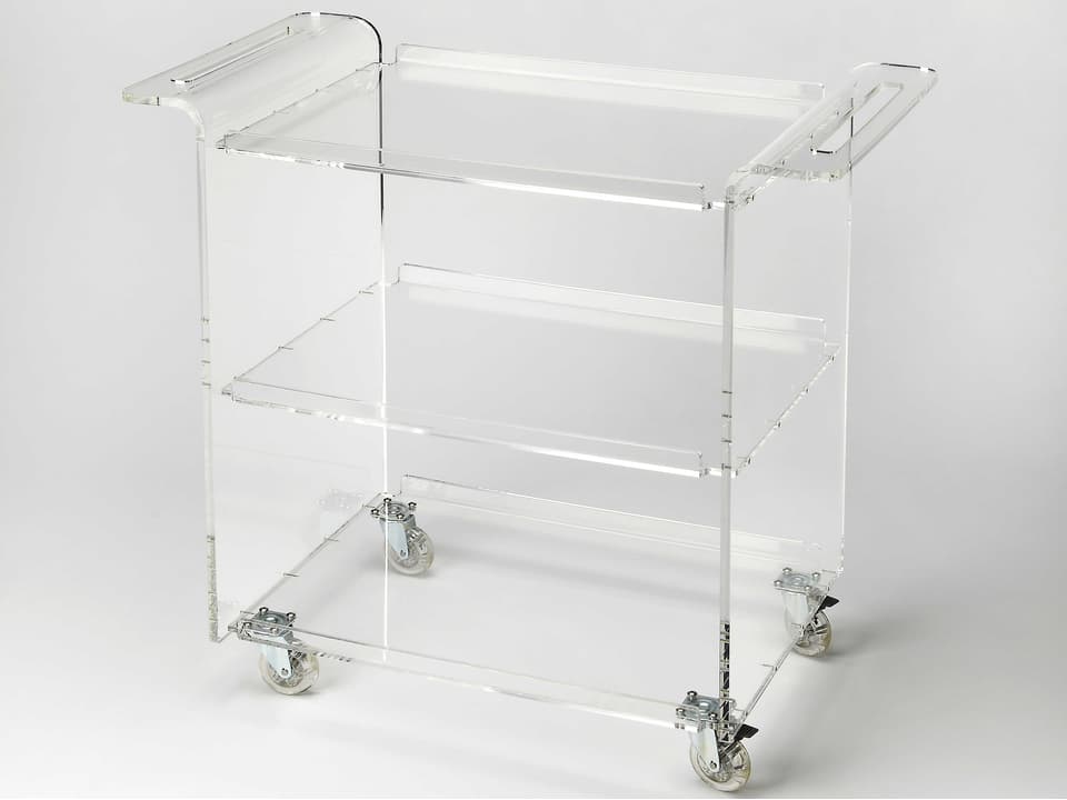 Crystal Clear Acrylic 3-Shelf Bar Cart Modern Rolling Server