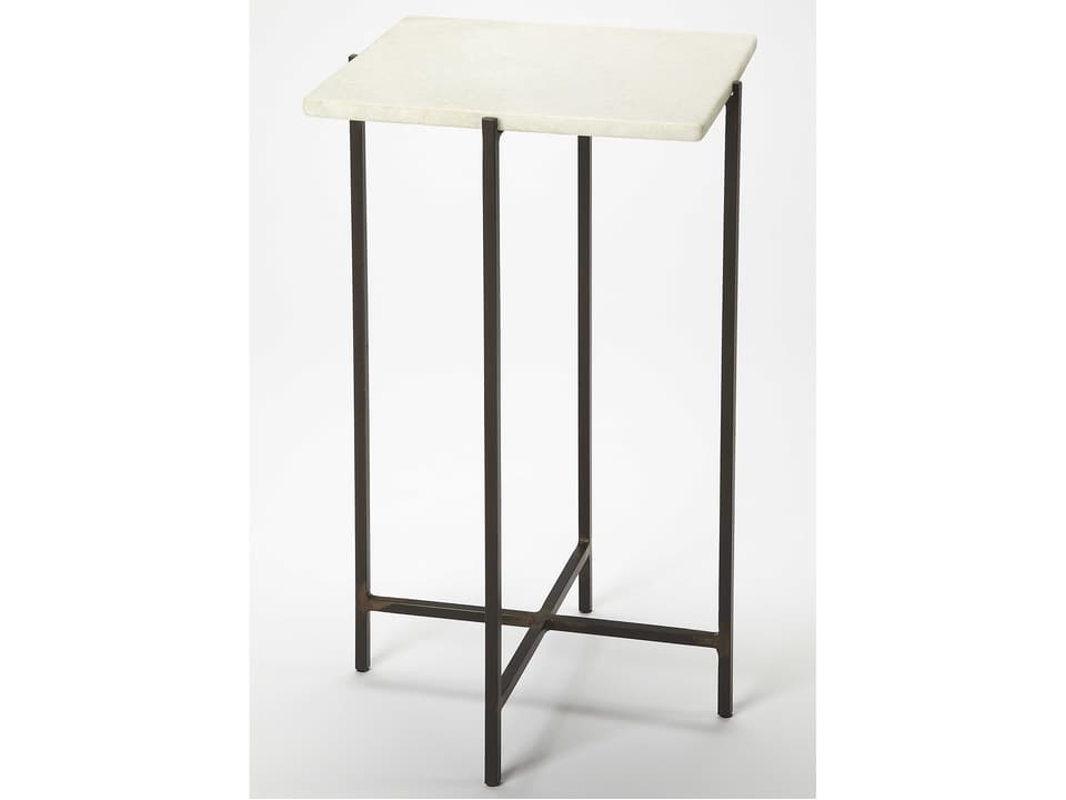 Nigella Square Marble Top End Table with Black Iron Frame