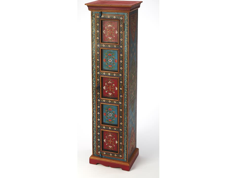 Amir Hand Painted Floral Tall Cabinet in Multi-Color Meranti Wood