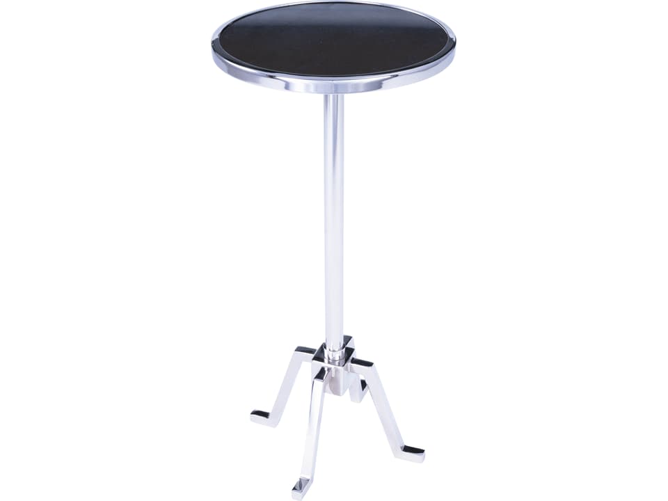 Specialty Sash Round Adjustable Height Side Table in Silver with Dark Granite Top