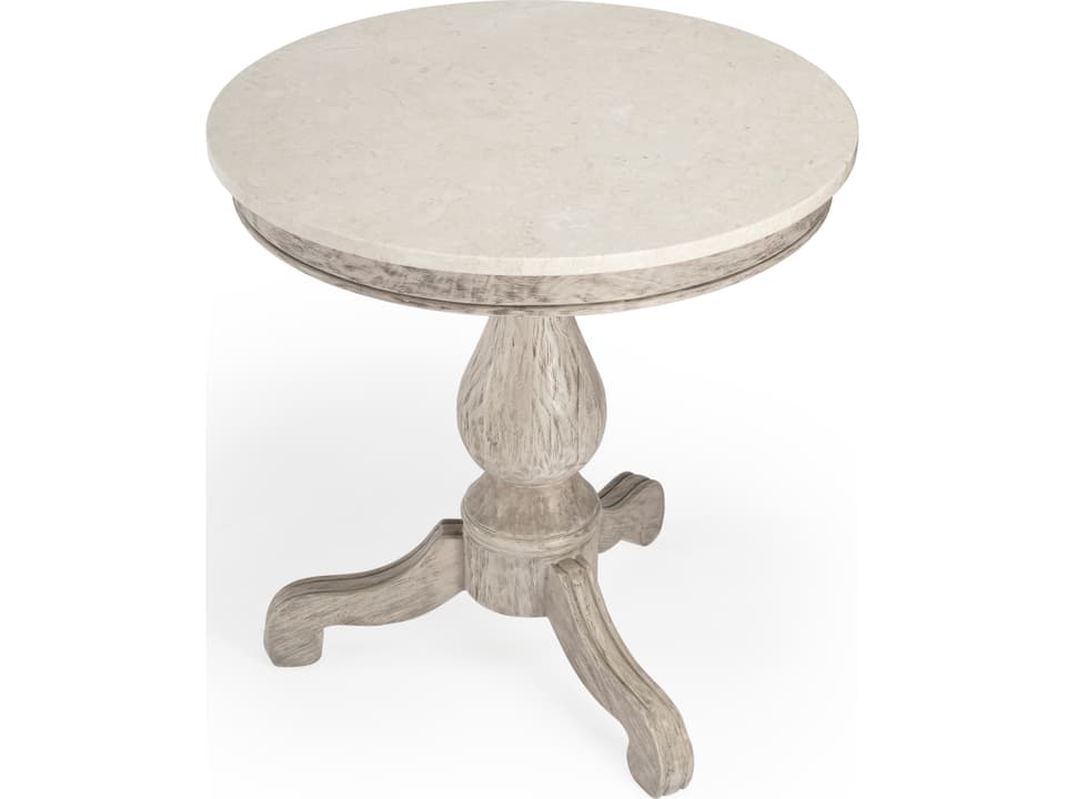 Danielle Round Side Table in Rustic Gray and Ivory Marble