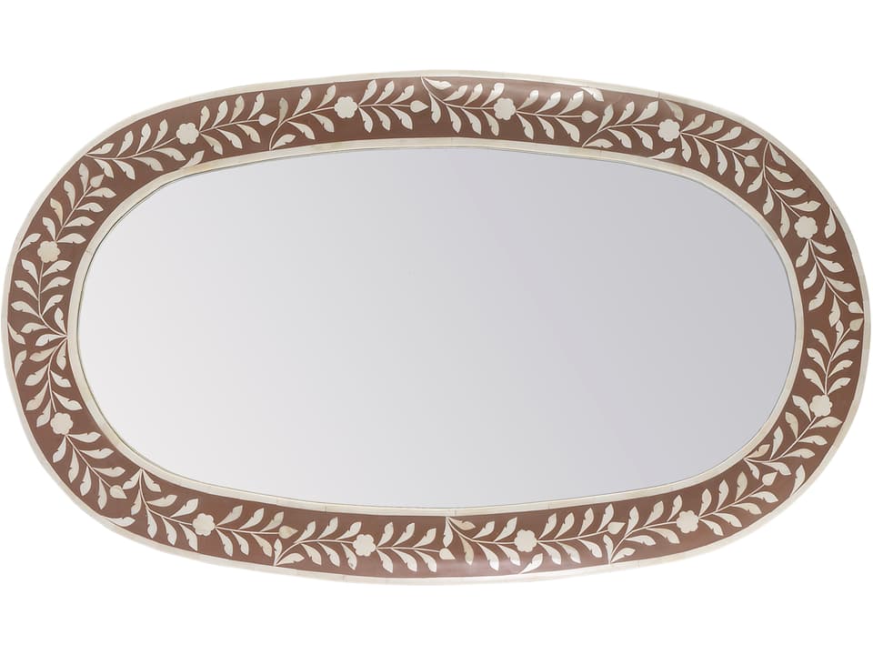 Specialty Company Trubadur Oval Wall Mirror in Brown and White Bone Inlay
