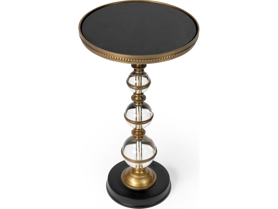 Forella Round Pedestal End Table in Black Granite and Bronze
