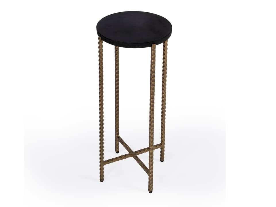 Nigella Round Side Table with Black Granite Top and Gold Iron Legs