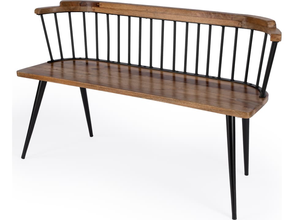 Tempe 2-Seat Mango Wood and Iron Bench in Medium Brown