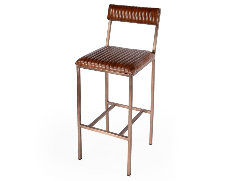 Waco Brown Leather Bar Stool with Channel Tufting